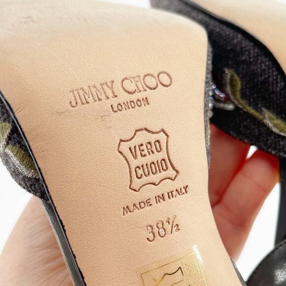 Vintage Jimmy Choo Gray Flannel Beaded Floral Embroidered Slingback Heel IT 38.5 - Picture 13 of 13